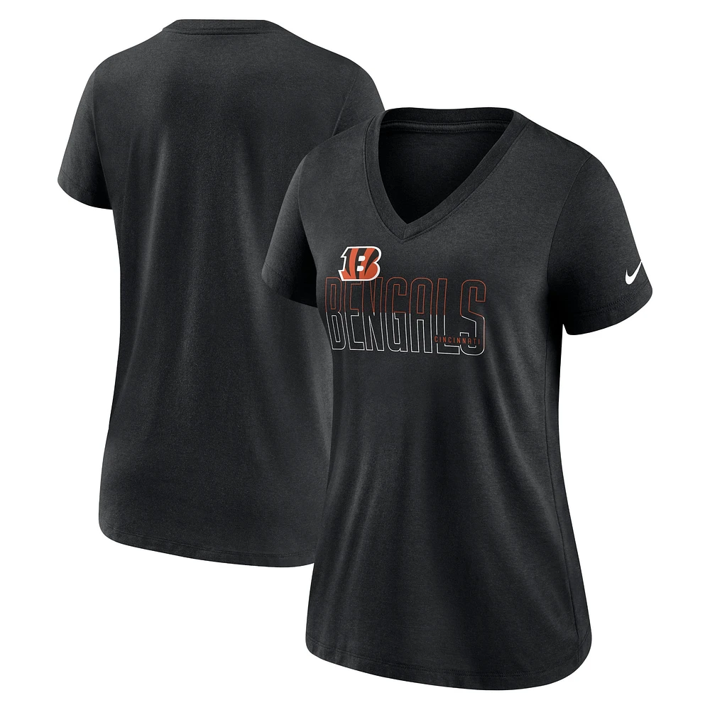 Women's Nike Heathered Black Cincinnati Bengals Lock Up Tri-Blend V-Neck T-Shirt