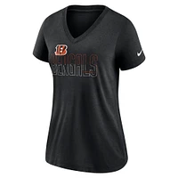 T-shirt Nike Heathered Black Cincinnati Bengals Lock Up Tri-Blend à col en V pour femme