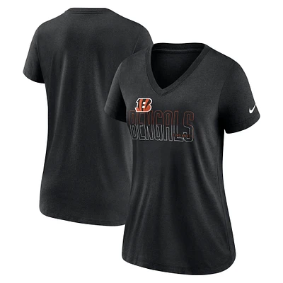 T-shirt Nike Heathered Black Cincinnati Bengals Lock Up Tri-Blend à col en V pour femme