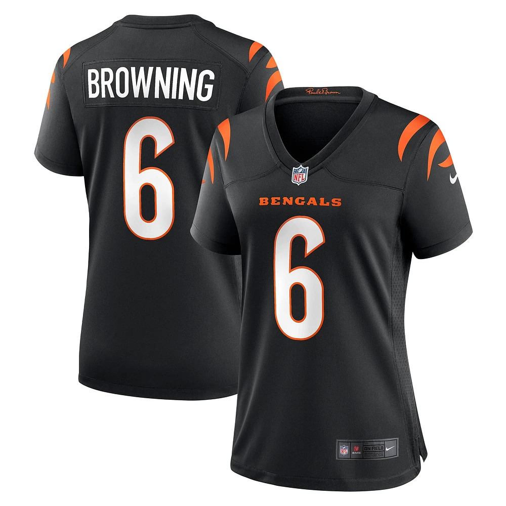 Maillot de match Nike Jake Browning noir pour femme des Bengals Cincinnati