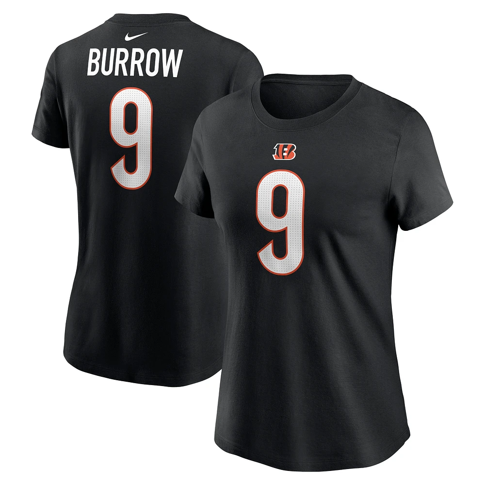 T-shirt Nike Joe Burrow pour femme, noir, nom et numéro du joueur des Bengals de Cincinnati