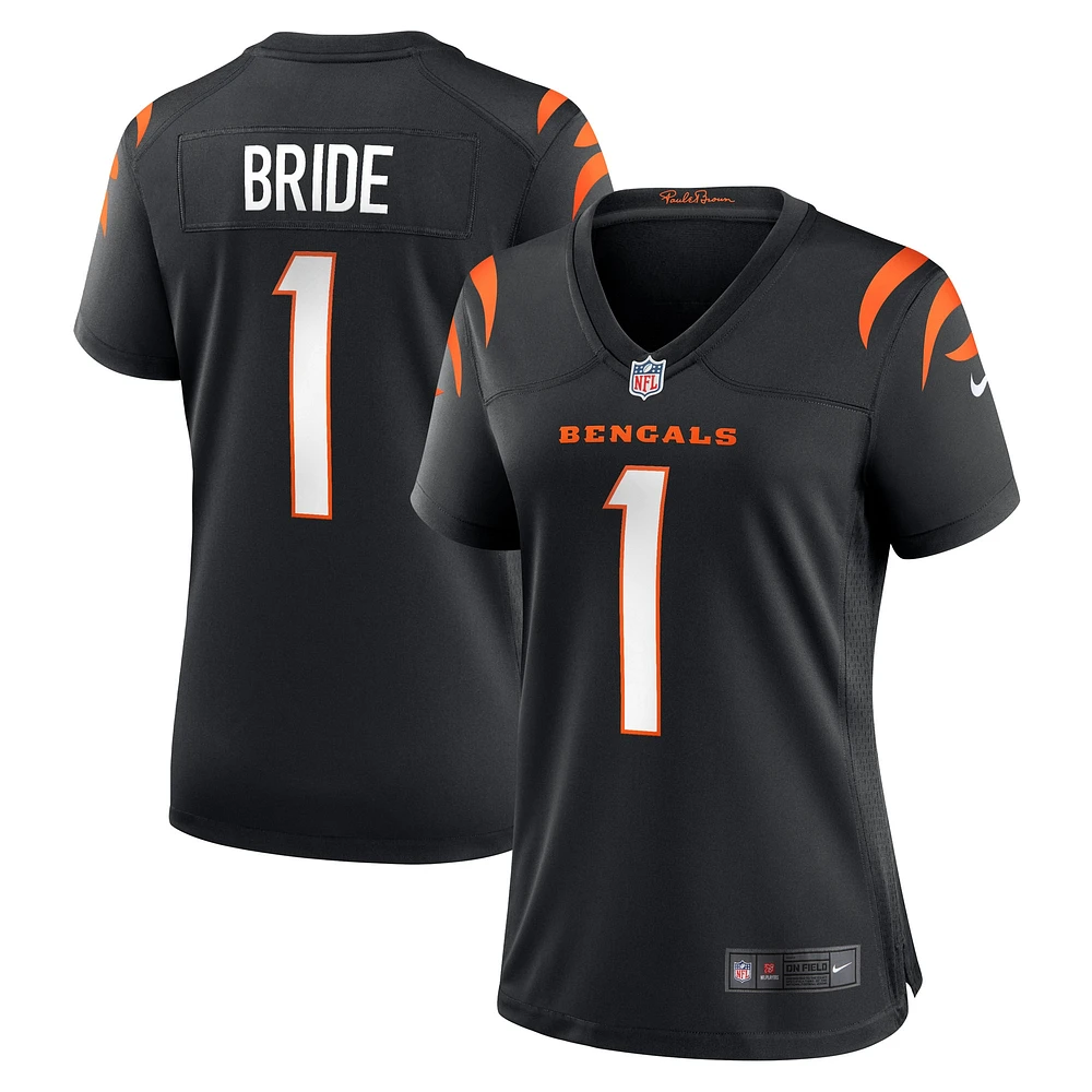 Maillot de match Nike numéro 1 Bride noir pour femme des Bengals Cincinnati