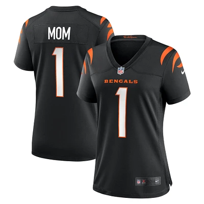 Maillot de match Nike numéro 1 Mom noir des Bengals Cincinnati pour femme