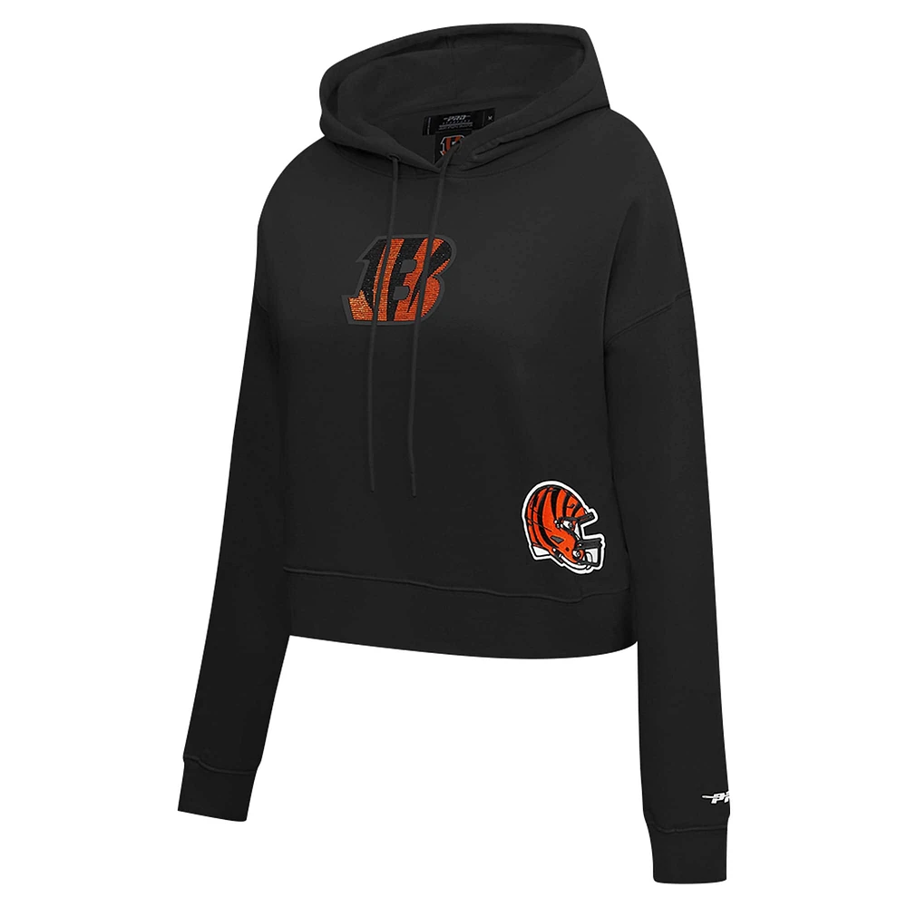 Women's Pro Standard Black Cincinnati Bengals Jeweled Cropped Pullover Hoodie