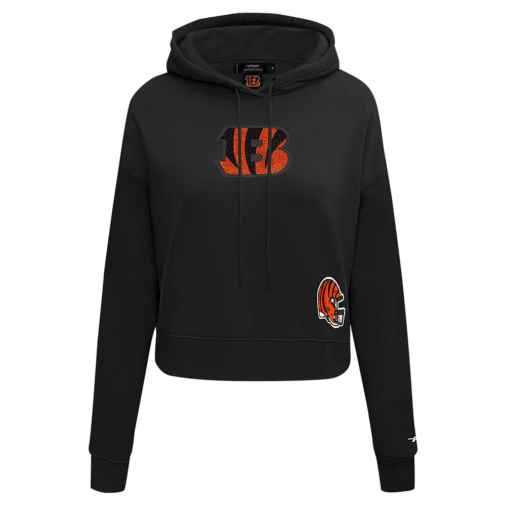 Women's Pro Standard Black Cincinnati Bengals Jeweled Cropped Pullover Hoodie