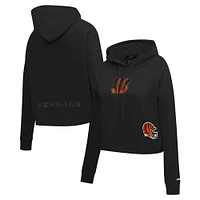 Women's Pro Standard Black Cincinnati Bengals Jeweled Cropped Pullover Hoodie