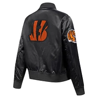 Women's Pro Standard Black Cincinnati Bengals Jeweled Satin Full-Snap Jacket