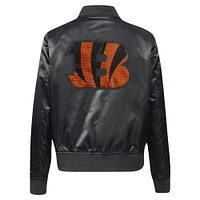 Women's Pro Standard Black Cincinnati Bengals Jeweled Satin Full-Snap Jacket