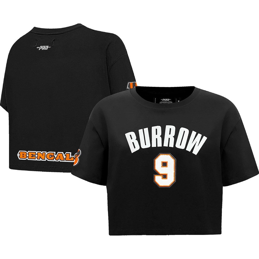 Women's Pro Standard Joe Burrow Black Cincinnati Bengals Player Name & Number Cropped Boxy T-Shirt