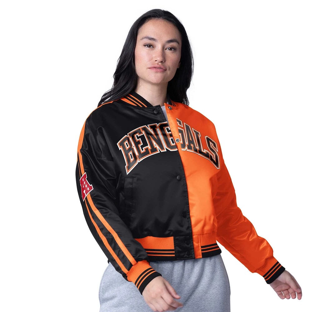 Veste courte en satin à boutons-pression pour femme Starter Cincinnati Bengals Zone Blitz noire/orange