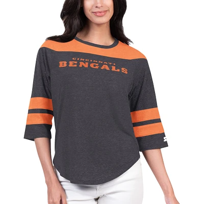 T-shirt à manches 3/4 Starter noir Cincinnati Bengals Fullback Tri-Blend pour femmes