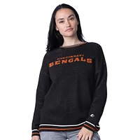 Women's Starter Black Cincinnati Bengals Oversized On the Ball Intarsia Knit Pullover Sweater