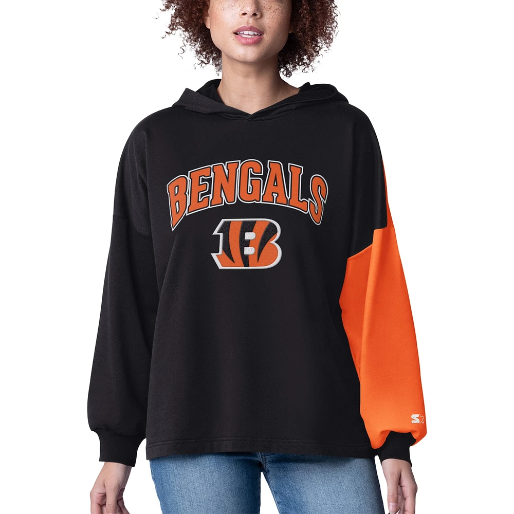 Women's Starter Black Cincinnati Bengals Power Move Long Sleeve Pullover Hoodie