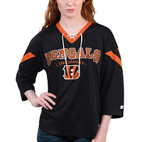 T-shirt à lacets manches 3/4 Starter noir Cincinnati Bengals Rally pour femmes