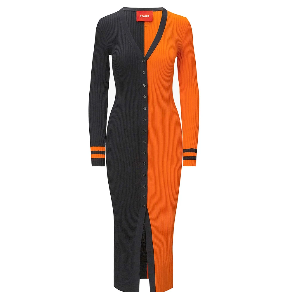 Robe pull boutonnée en tricot Shoko STAUD noir/orange des Bengals de Cincinnati pour femmes