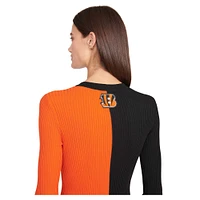 Women's STAUD Black/Orange Cincinnati Bengals Shoko Knit Button-Up Sweater Dress