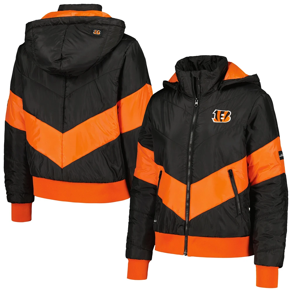 Sweat à capuche entièrement zippé noir Cincinnati Bengals Puffer The Wild Collective pour femmes