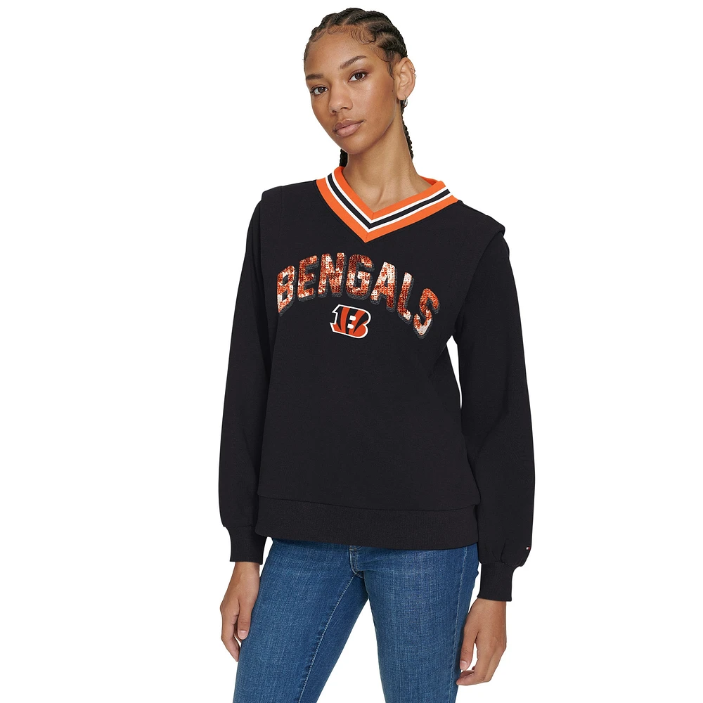 Sweat-shirt à col en V Alice Cincinnati Bengals noir Tommy Hilfiger pour femme