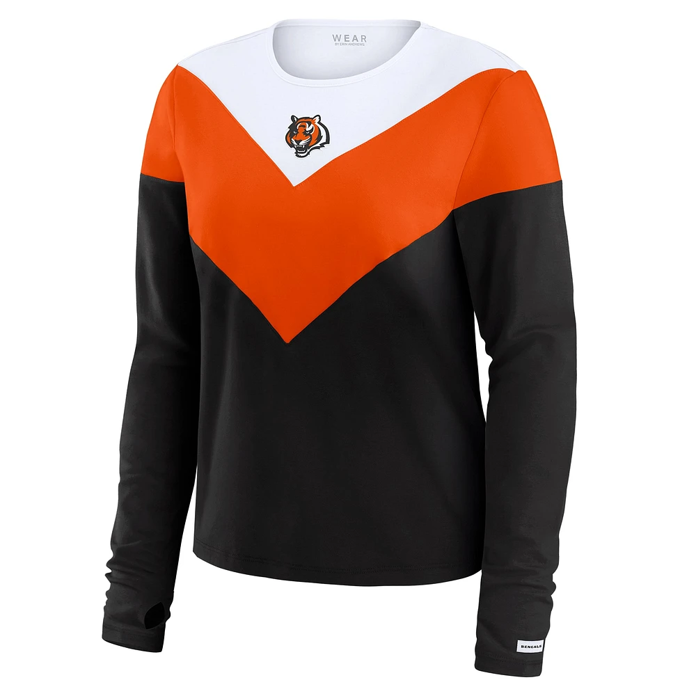 Women's WEAR by Erin Andrews Black/Orange Cincinnati Bengals Chevron Tri-Blend Long Sleeve T-Shirt