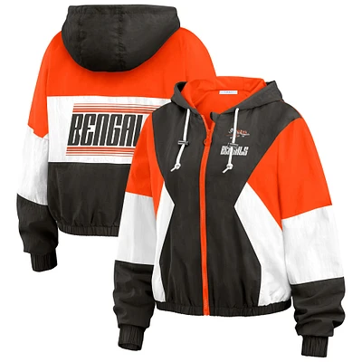 Women's WEAR by Erin Andrews Black/Orange Cincinnati Bengals Color Block Full-Zip Windbreaker Jacket