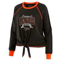 Women's WEAR by Erin Andrews Black/Orange Cincinnati Bengals Tie-Front Long Sleeve Top