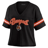 Women's WEAR by Erin Andrews Black/White Cincinnati Bengals Plus Color Block Boxy T-Shirt