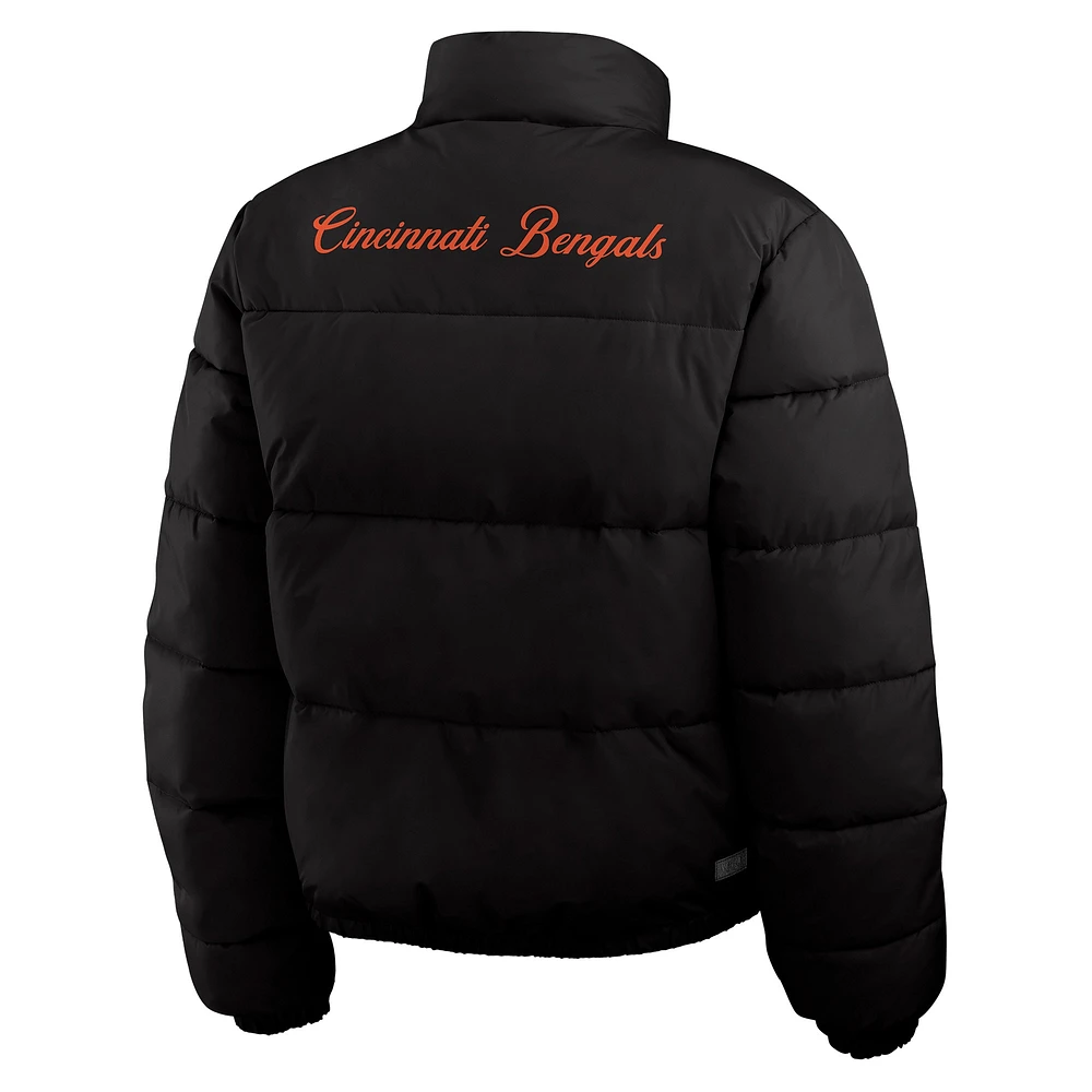 Women's WEAR by Erin Andrews  Black/White Cincinnati Bengals Reversible Cropped Full-Zip Puffer Jacket