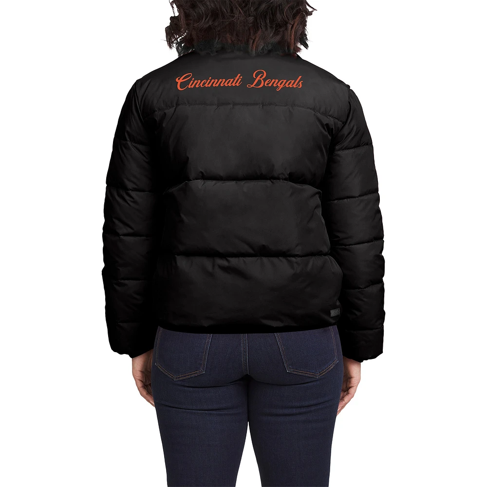 Women's WEAR by Erin Andrews  Black/White Cincinnati Bengals Reversible Cropped Full-Zip Puffer Jacket