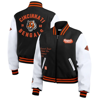 Women's WEAR by Erin Andrews  Black/White Cincinnati Bengals Varsity Full-Zip Jacket