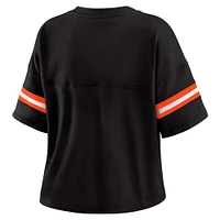 Women's WEAR by Erin Andrews Black Cincinnati Bengals Color Block Boxy Modest Crop V-Neck T-Shirt