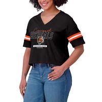 Women's WEAR by Erin Andrews Black Cincinnati Bengals Color Block Boxy Modest Crop V-Neck T-Shirt