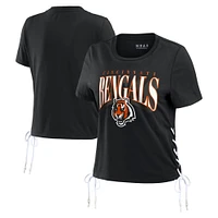 T-shirt court à lacets sur le côté pour femme WEAR by Erin Andrews noir des Bengals de Cincinnati