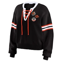 Women's WEAR by Erin Andrews Black  Cincinnati Bengals Lace-Up Sweater