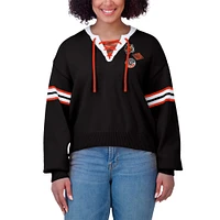 Women's WEAR by Erin Andrews Black  Cincinnati Bengals Lace-Up Sweater