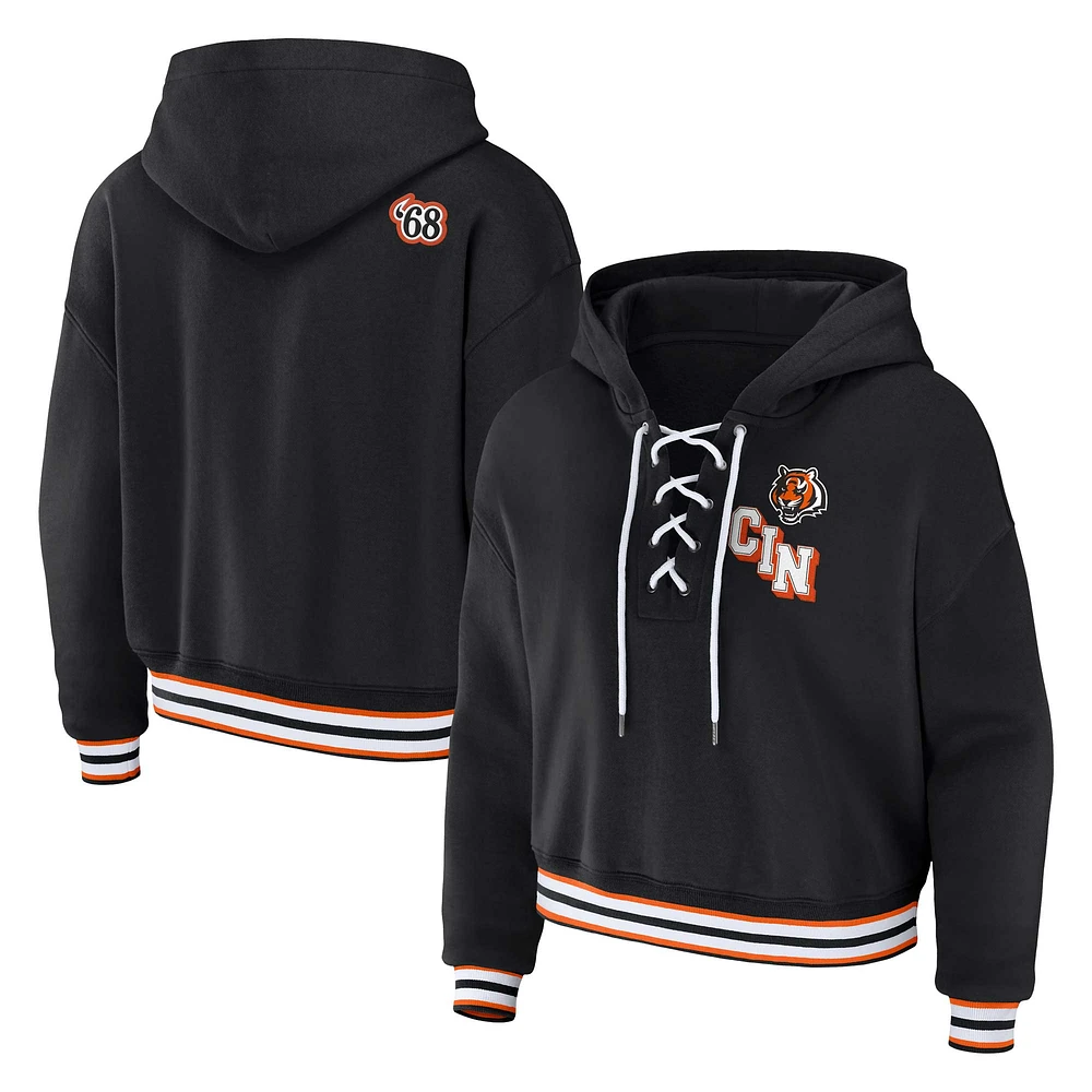 Women's WEAR by Erin Andrews Black Cincinnati Bengals Plus Lace-Up Pullover Hoodie