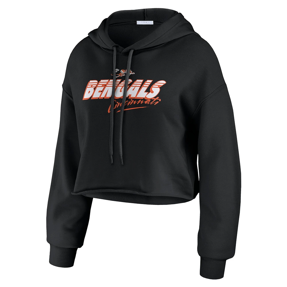 Women's WEAR by Erin Andrews Black Cincinnati Bengals Prime Cropped Pullover Hoodie