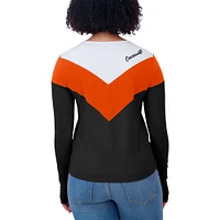 T-shirt à manches longues en mélange de trois chevrons noir/orange pour femme WEAR by Erin Andrews Cincinnati Bengals grande taille