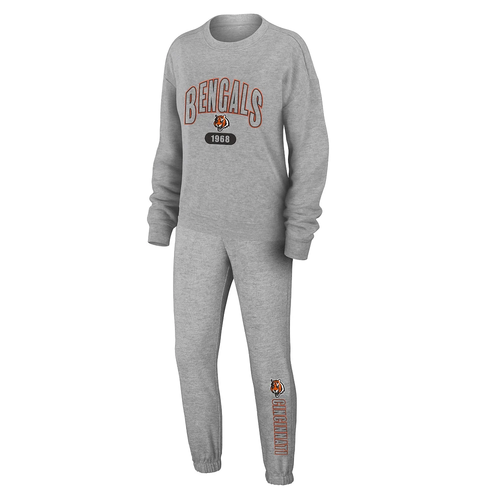 Ensemble de détente grande taille en tricot tri-blend à manches longues et pantalon pour femme WEAR by Erin Andrews Heather Gray Cincinnati Bengals