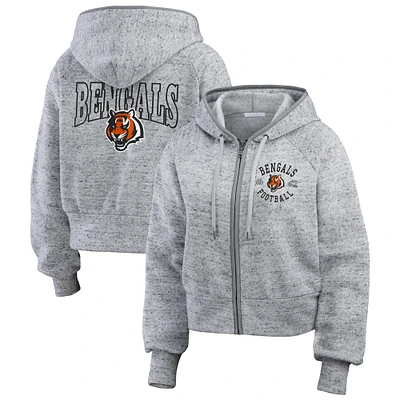 Women's WEAR by Erin Andrews  Heather Gray Cincinnati Bengals Speckled Fleece Cropped Full-Zip Hoodie