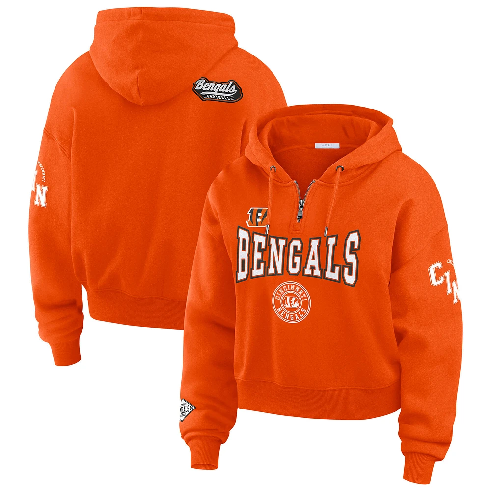 Women's WEAR by Erin Andrews Orange Cincinnati Bengals Patch Quarter-Zip Pullover Hoodie