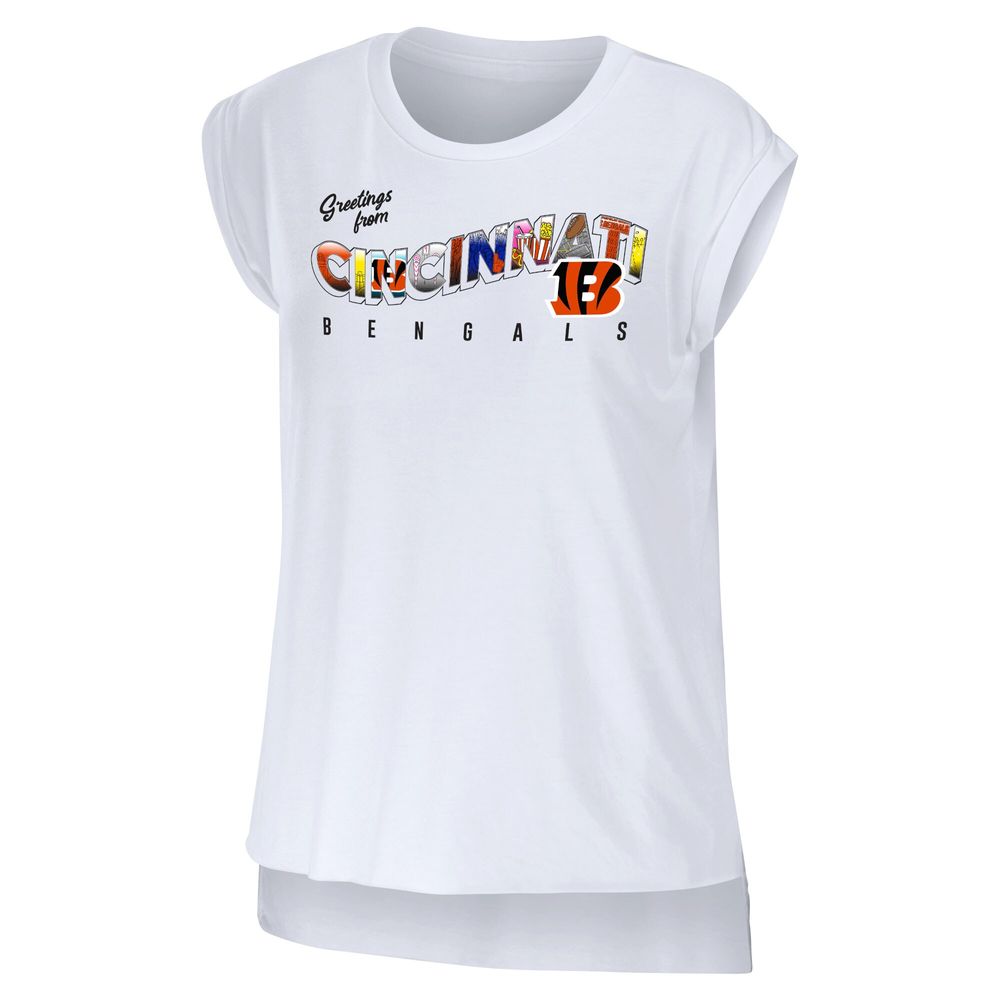 Women's WEAR by Erin Andrews White Cincinnati Bengals Greetings From Muscle T-Shirt