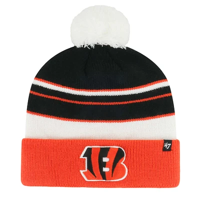 Youth '47 Black/Orange Cincinnati Bengals Peewee Cuffed Knit Hat with Pom