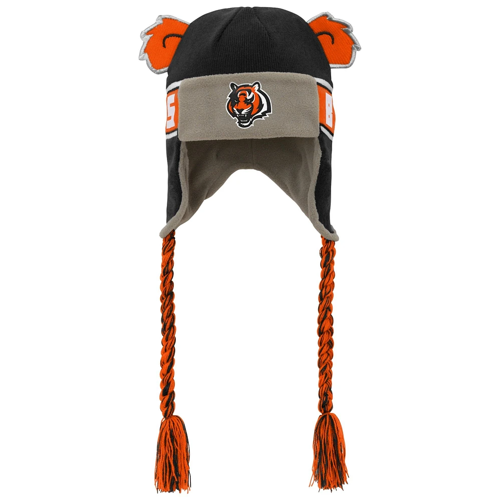 Bonnet en tricot noir pour jeunes Cincinnati Bengals avec oreilles de soldat