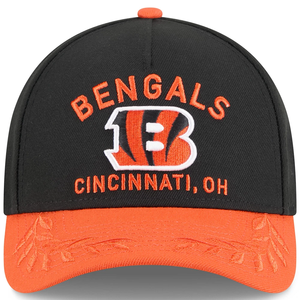 Youth New Era Black/Orange Cincinnati Bengals 2025 NFL Draft 9FORTY A-Frame M-Crown Adjustable Hat