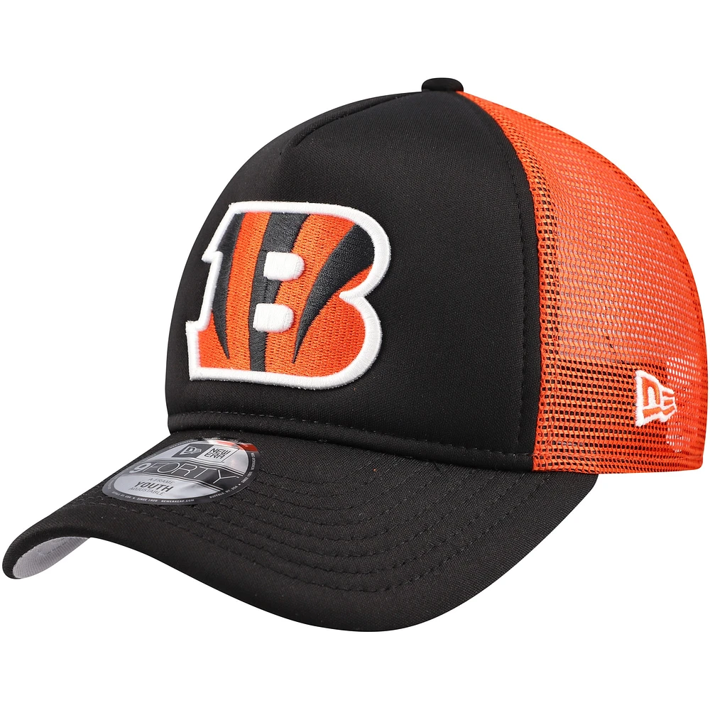 Youth New Era Black Cincinnati Bengals A-Frame 9FORTY Trucker Adjustable Hat