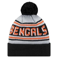 Youth New Era Black Cincinnati Bengals Main Cuffed Knit Hat with Pom