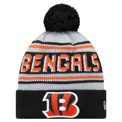 Bonnet tricoté à revers avec pompon pour jeunes Cincinnati Bengals de New Era noir