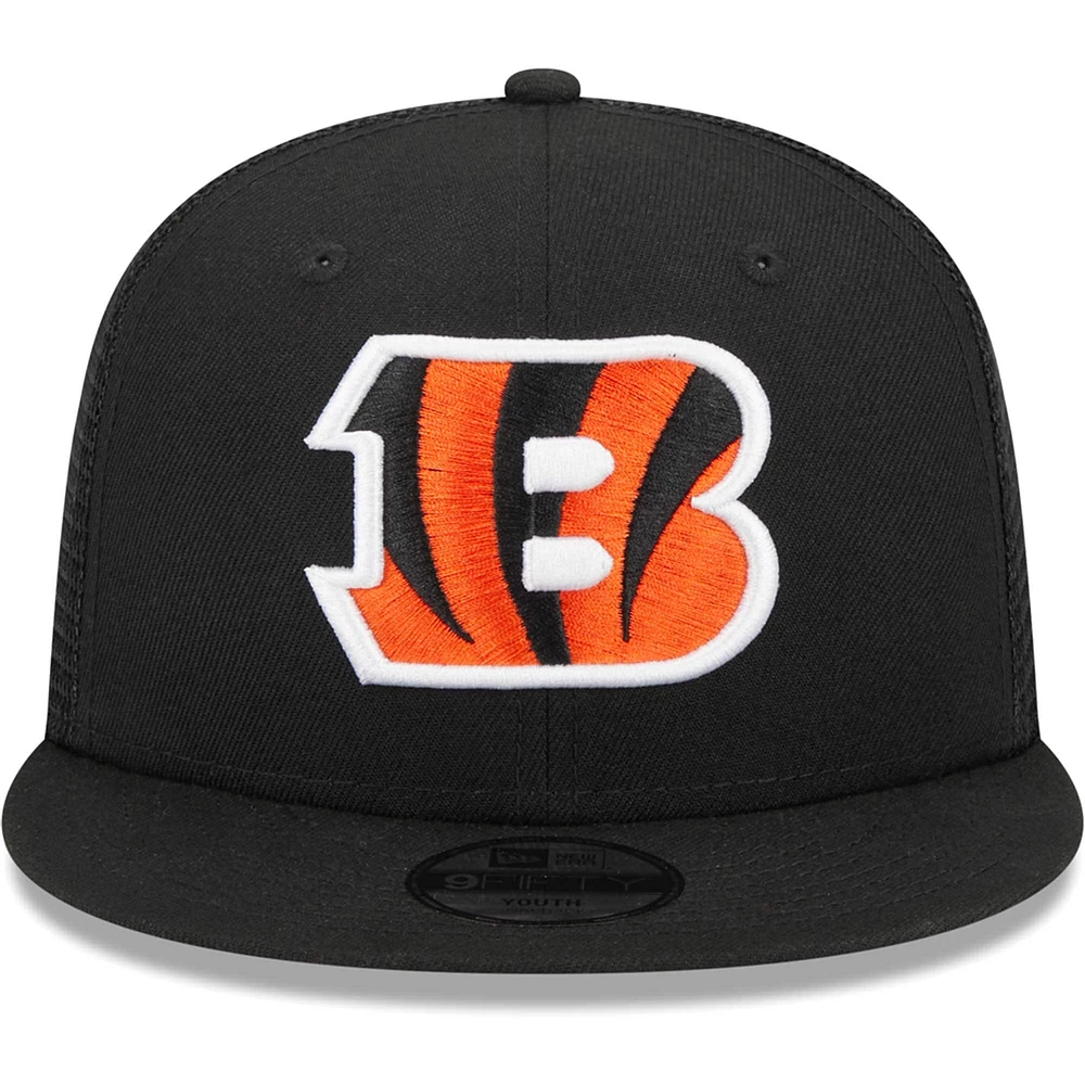 Youth New Era Black Cincinnati Bengals  Main Trucker 9FIFTY Snapback Hat