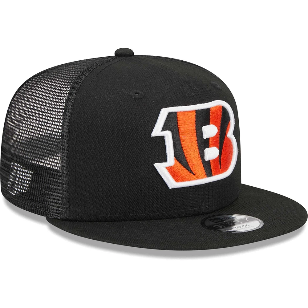 Youth New Era Black Cincinnati Bengals  Main Trucker 9FIFTY Snapback Hat