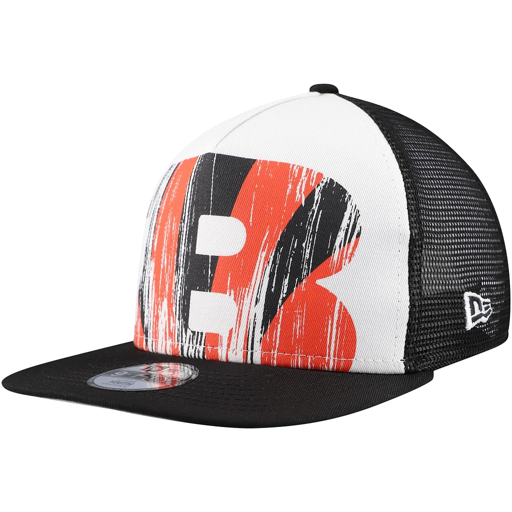 Casquette Snapback 9FIFTY A-Frame en détresse des Bengals de Cincinnati New Era pour jeunes, blanc/noir